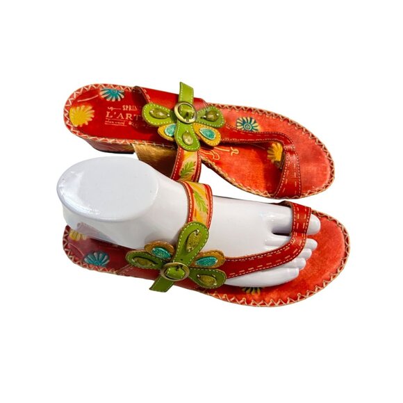 L'Artiste Spring Step Santorini Hand Painted Leather Thong Sandals 39 US 8.5 - Picture 3 of 7